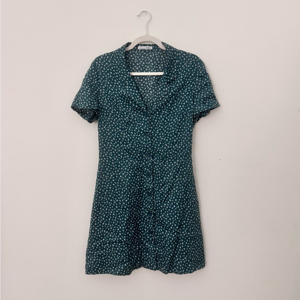 Reformation Jeans Green Floral Mini Shirt Dress